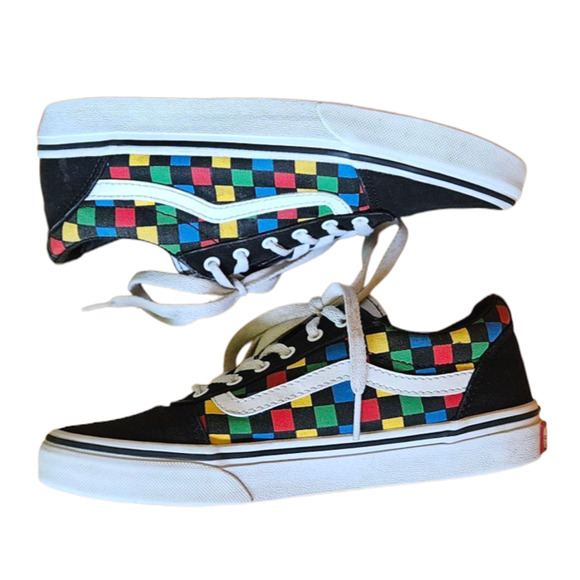 Vans Off The Wall Old Skool Checkered Sneakers Black Youth Size 4 - Picture 5 of 8